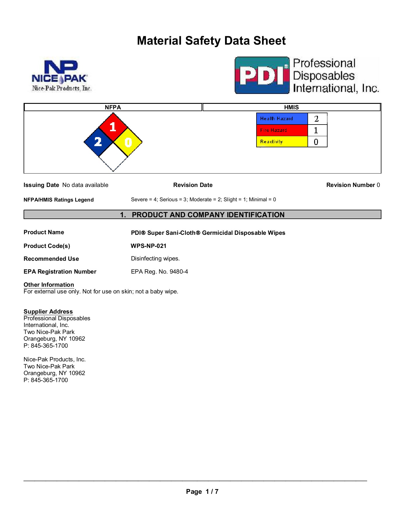 Super Sani Cloth Germicidal Disposable Wipe Msds Sheet Bios Pics