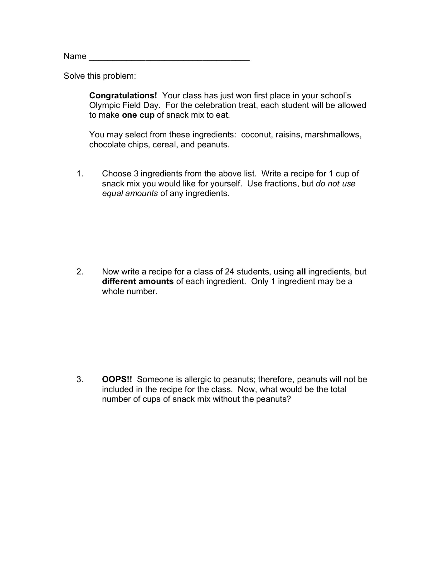 Food Recipe: A Recipe With Fractions