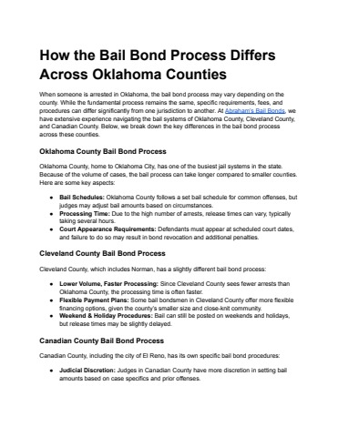 How the Bail Bond Process Differs Across Oklahoma Counties
