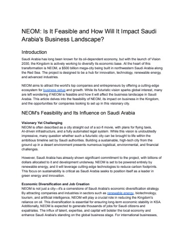 Neom Strategy.pdf PDF NEOM_ Is It Feasible and How Will It Impact Saudi Arabia's Business ...