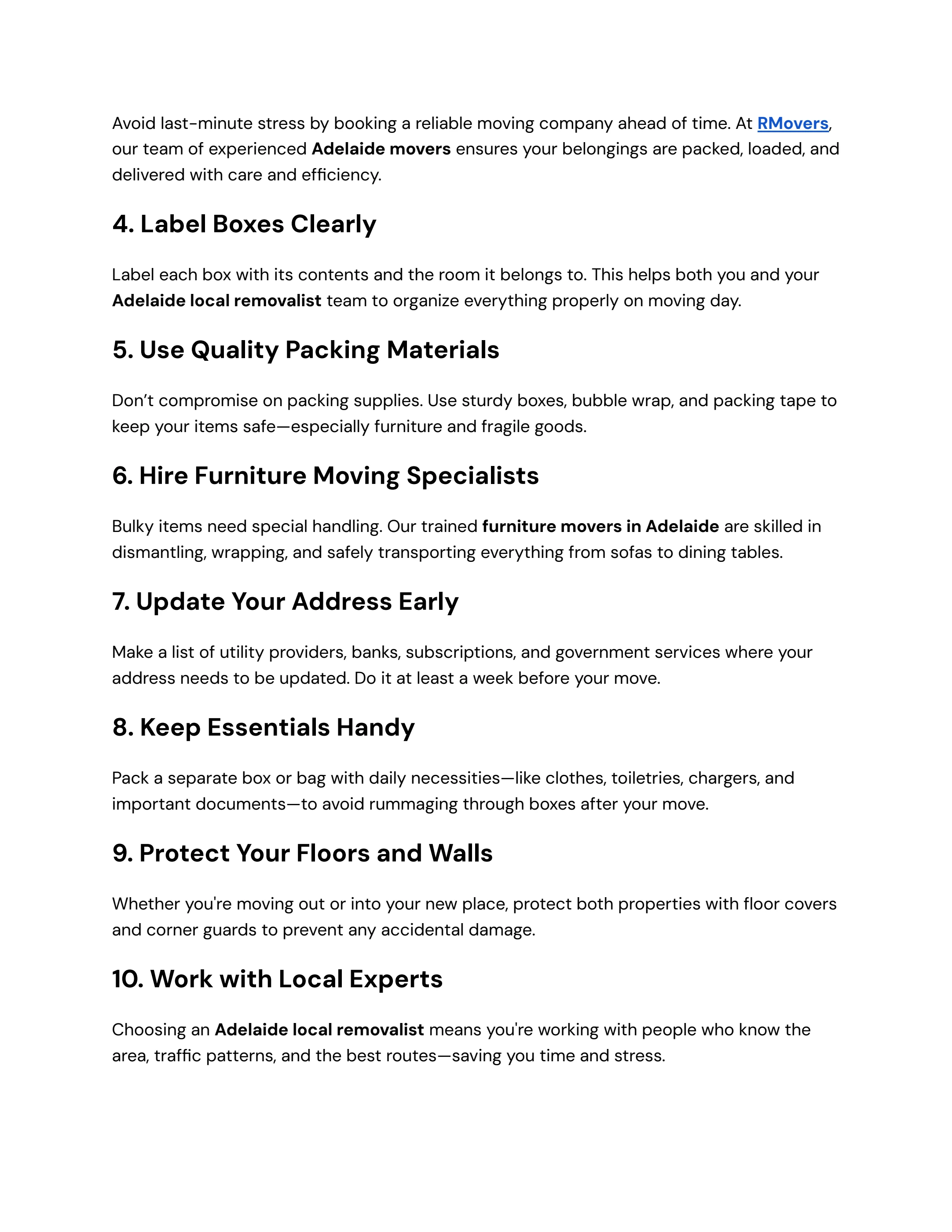 Top 10 Tips for a Smooth House Move in Adelaide