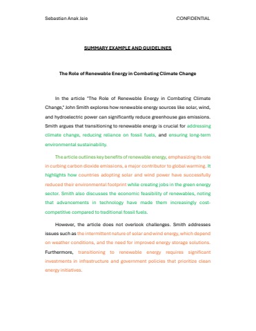 SUMMARY EXAMPLE AND GUIDELINE