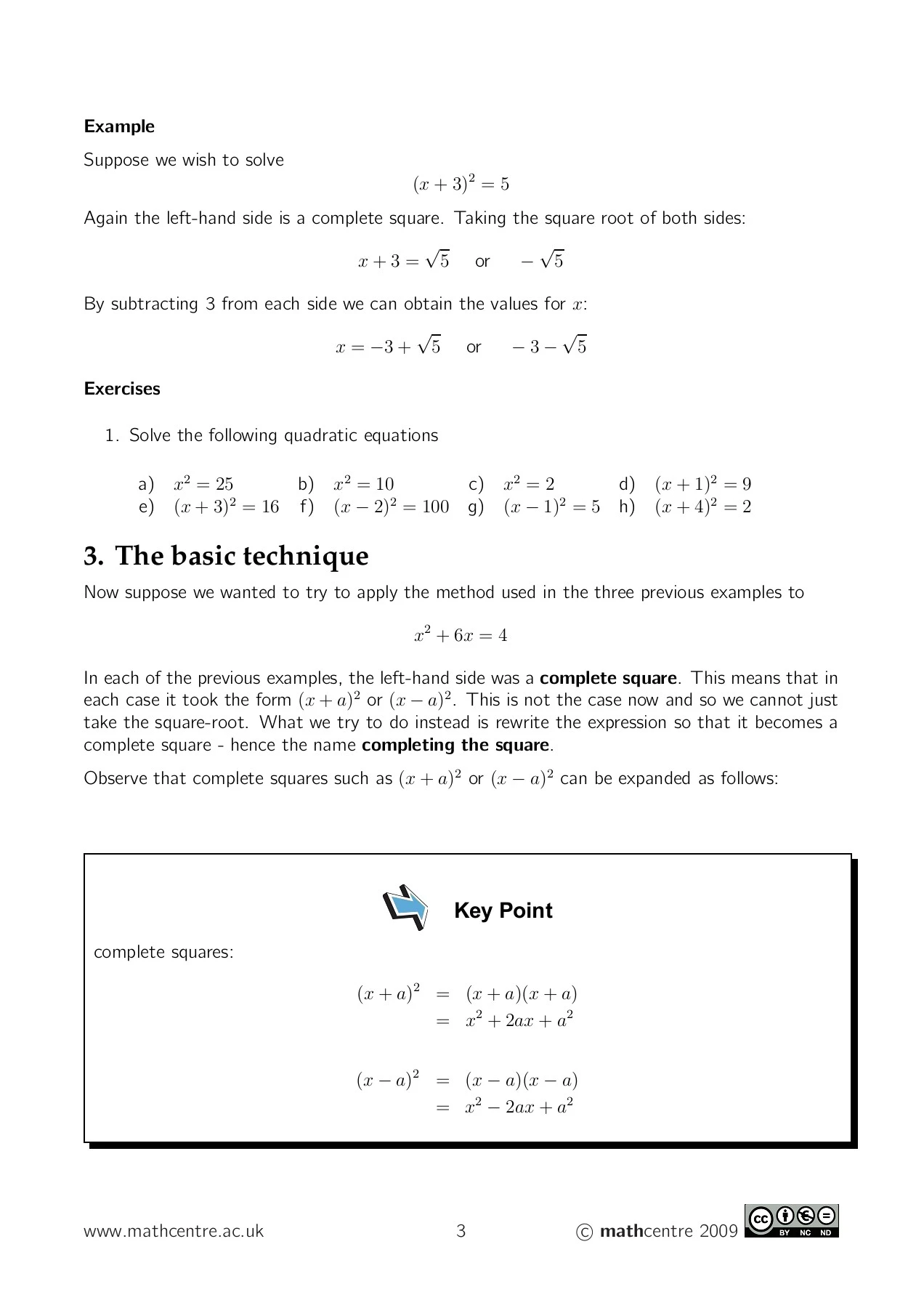 Completing The Square Problem Example Completing the square - mathcentre
