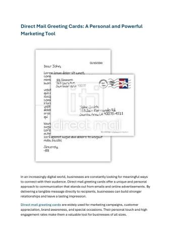 Direct Mail Greeting Cards - A Personal and Powerful Marketing Tool