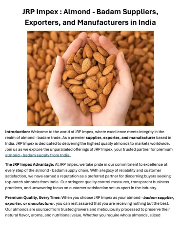 JRP Impex : Almond - Badam Suppliers, Exporters, and Manufacturers in ...