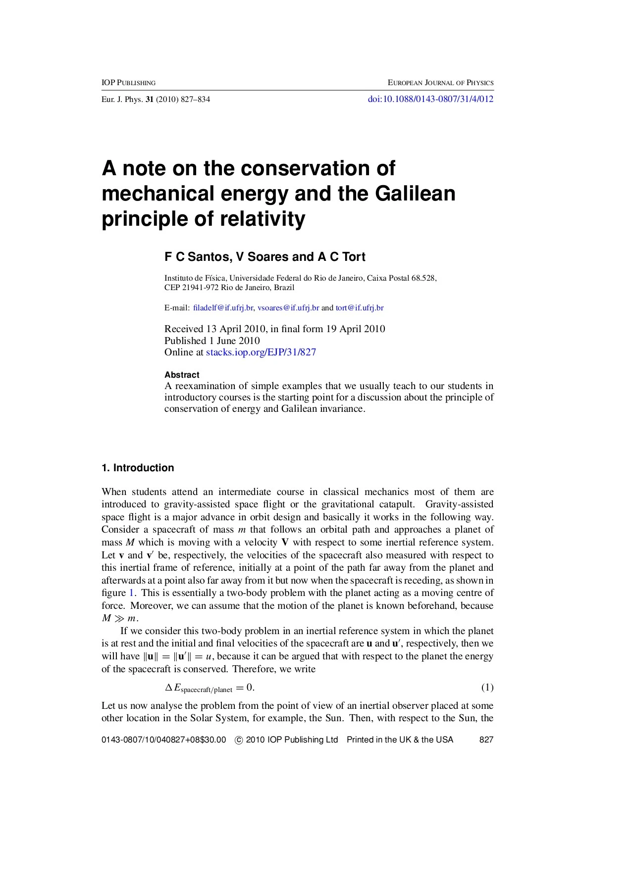A note on the conservation of mechanical energy and the ...