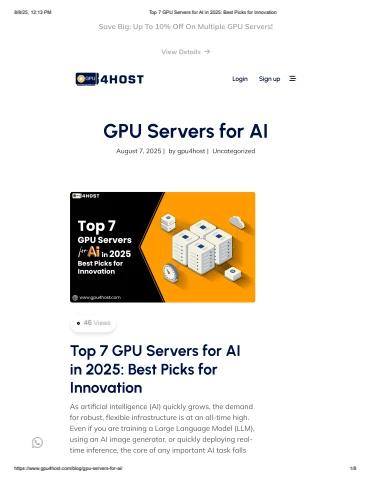 Top 7 GPU Servers for AI in 2025: Best Picks for Innovation