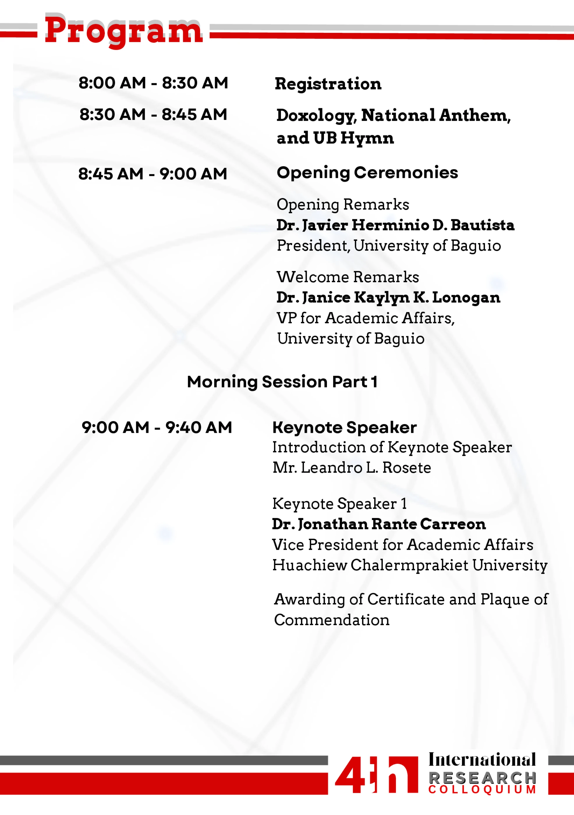 Colloquium Program Example Program V14 International Research Colloquium