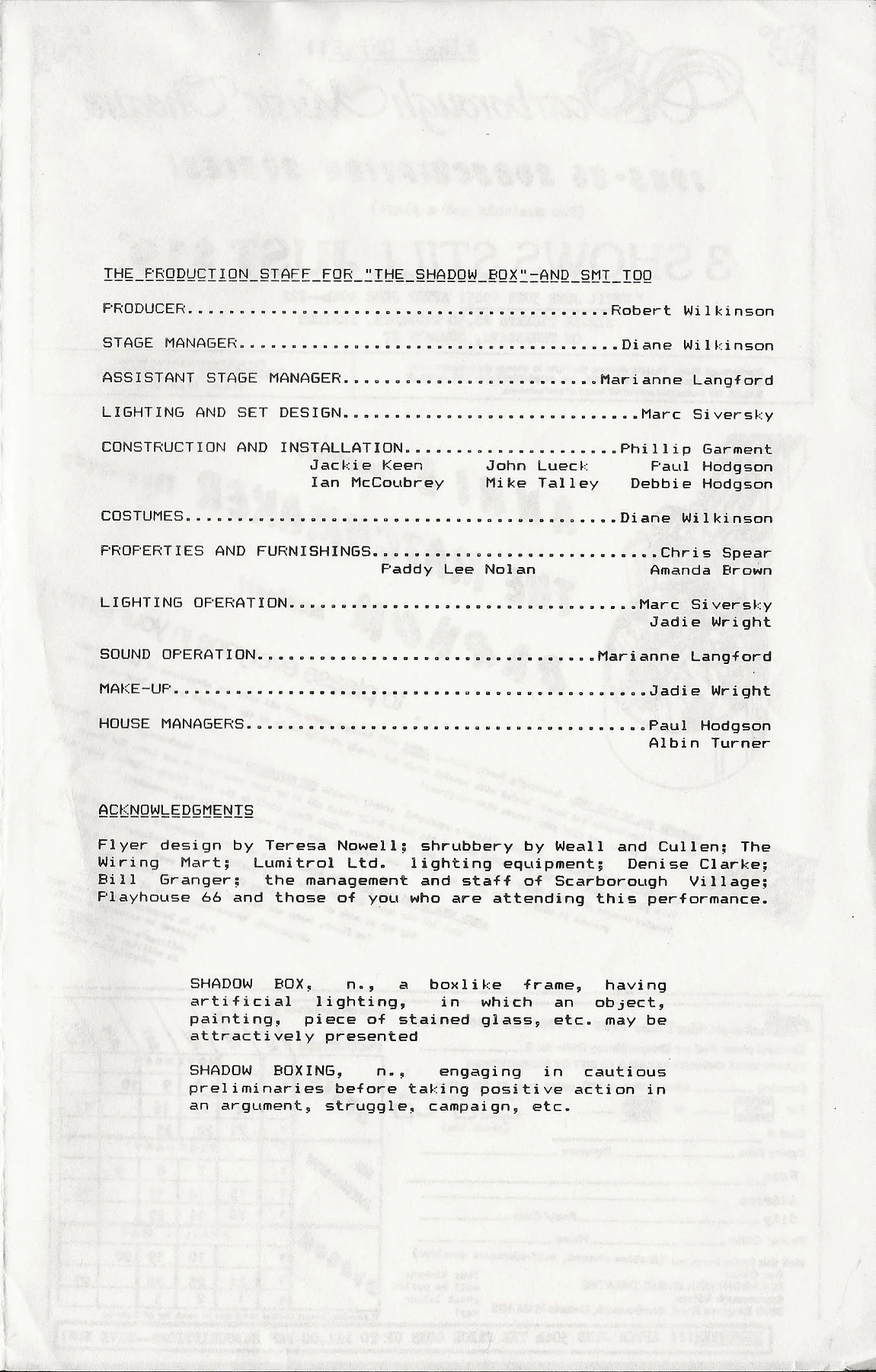 The Shadow Box Script The Shadow Box - July 1986