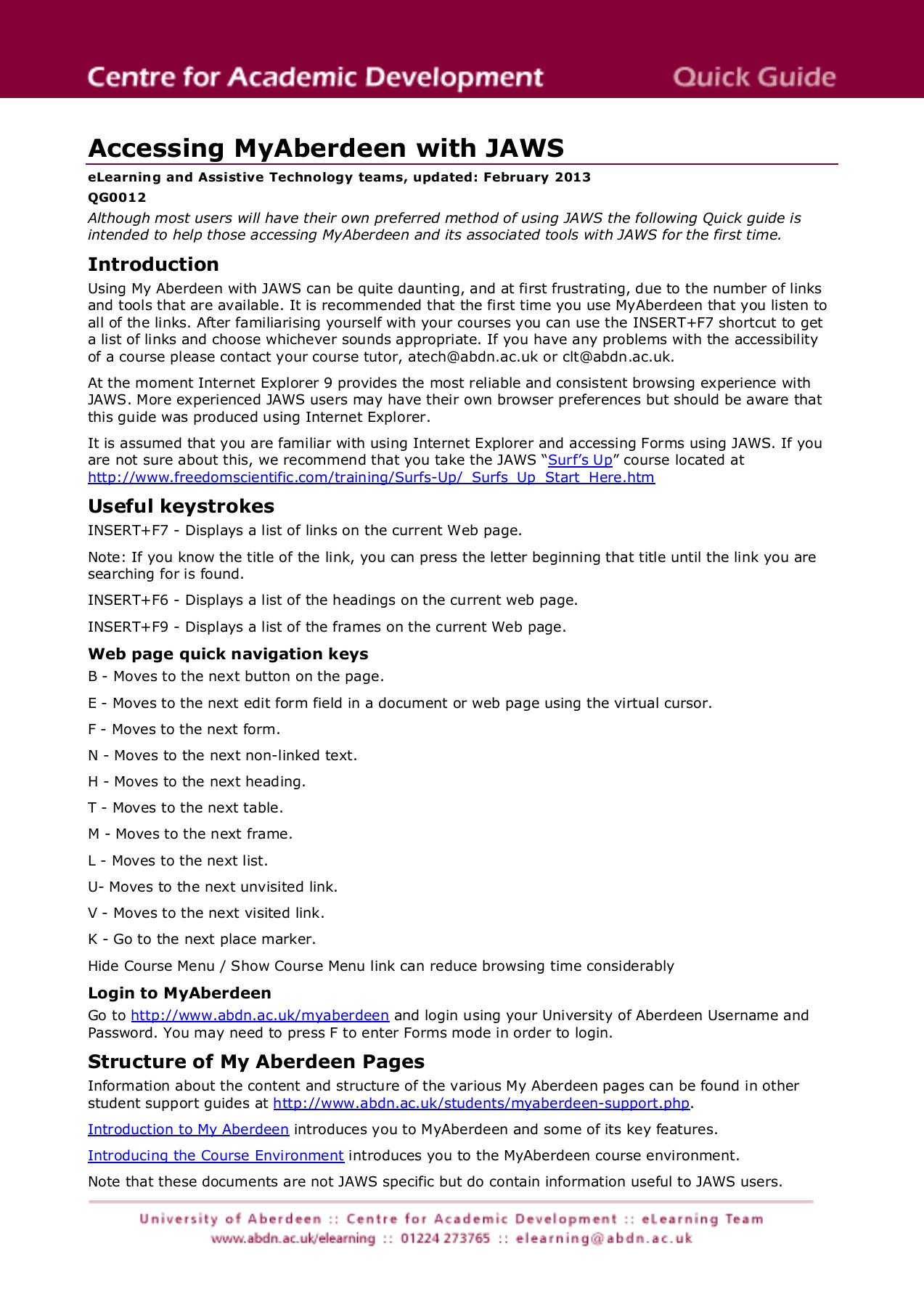 Accessing MyAberdeen with JAWS 