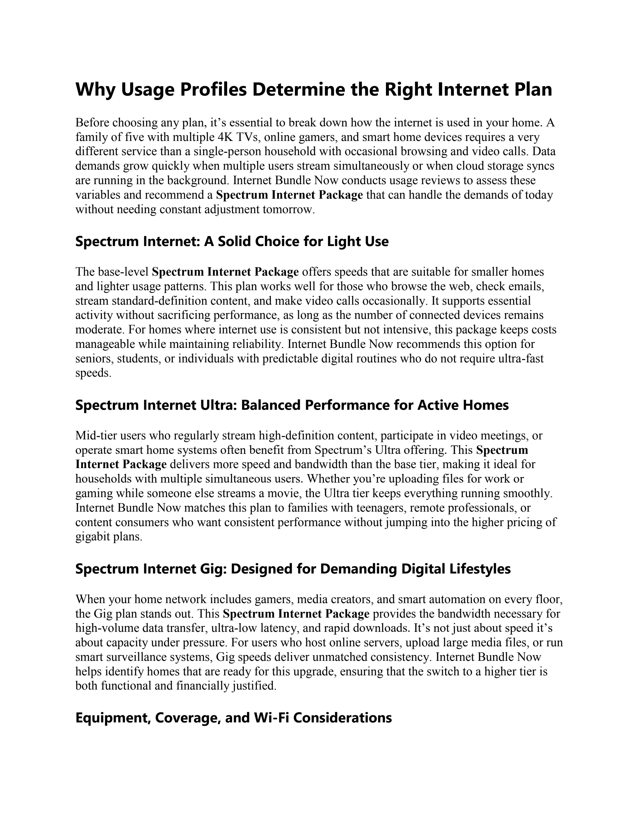 Which Spectrum Internet Package Is Right for Your Needs