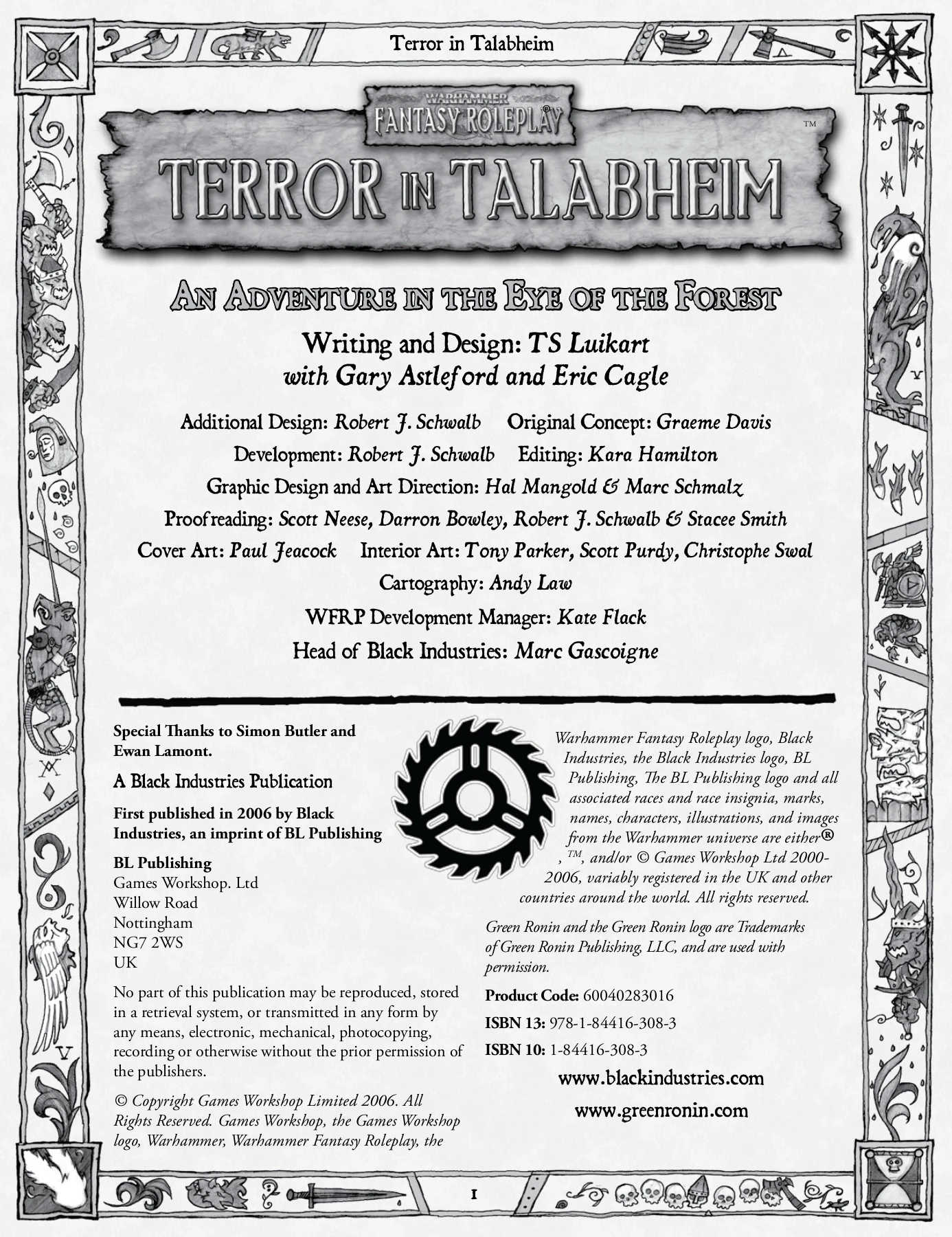 Terror in Talabheim　英語版　TRPG Warhammer Fantasy Roleplay 2nd Edition: Terror in Talabheim