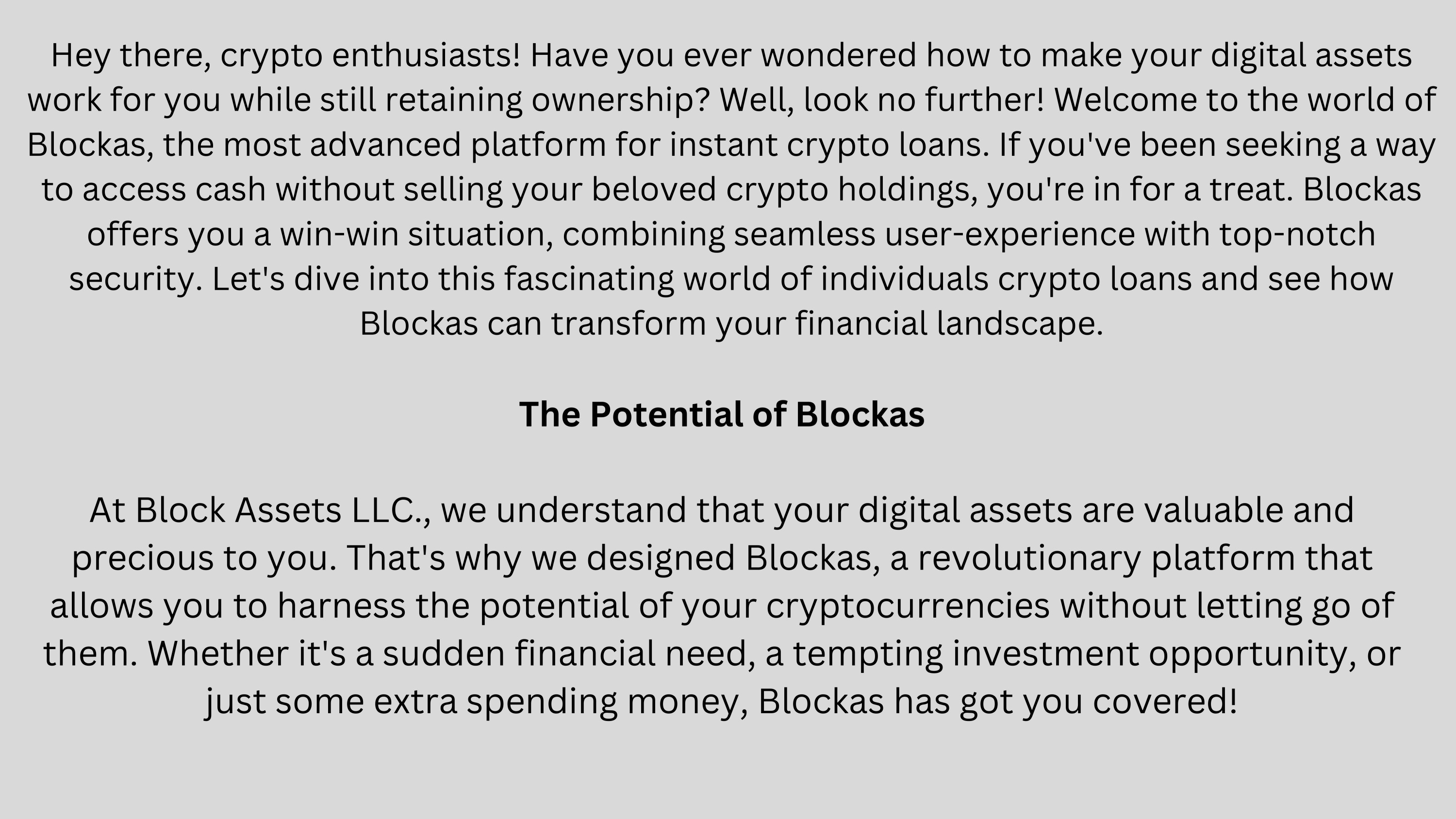 Block Assets LLC. Redefines Crypto Lending with Decentralized Innovation  Empowering Financial Freedom