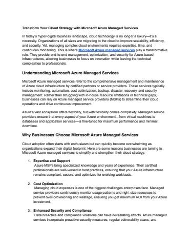 Transform Your Cloud Strategy with Microsoft Azure Managed Services