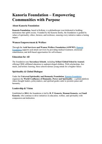 Kanoria Foundation – Empowering Communities with Purpose