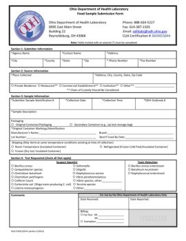 Ohio Department of Health Laboratory Food Sample ...