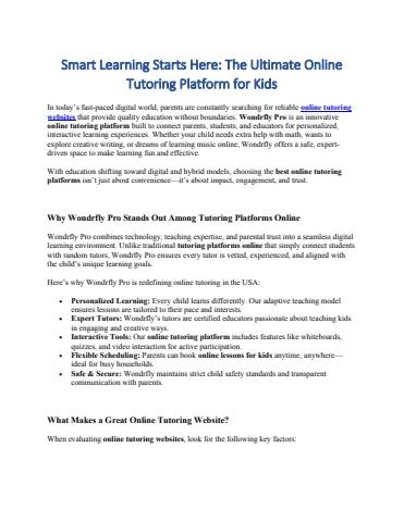 Smart Learning Starts Here: The Ultimate Online Tutoring Platform for ...