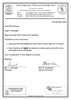 Letter to parents Regarding school fees 2 November 2020 - ondinihs Flip ...