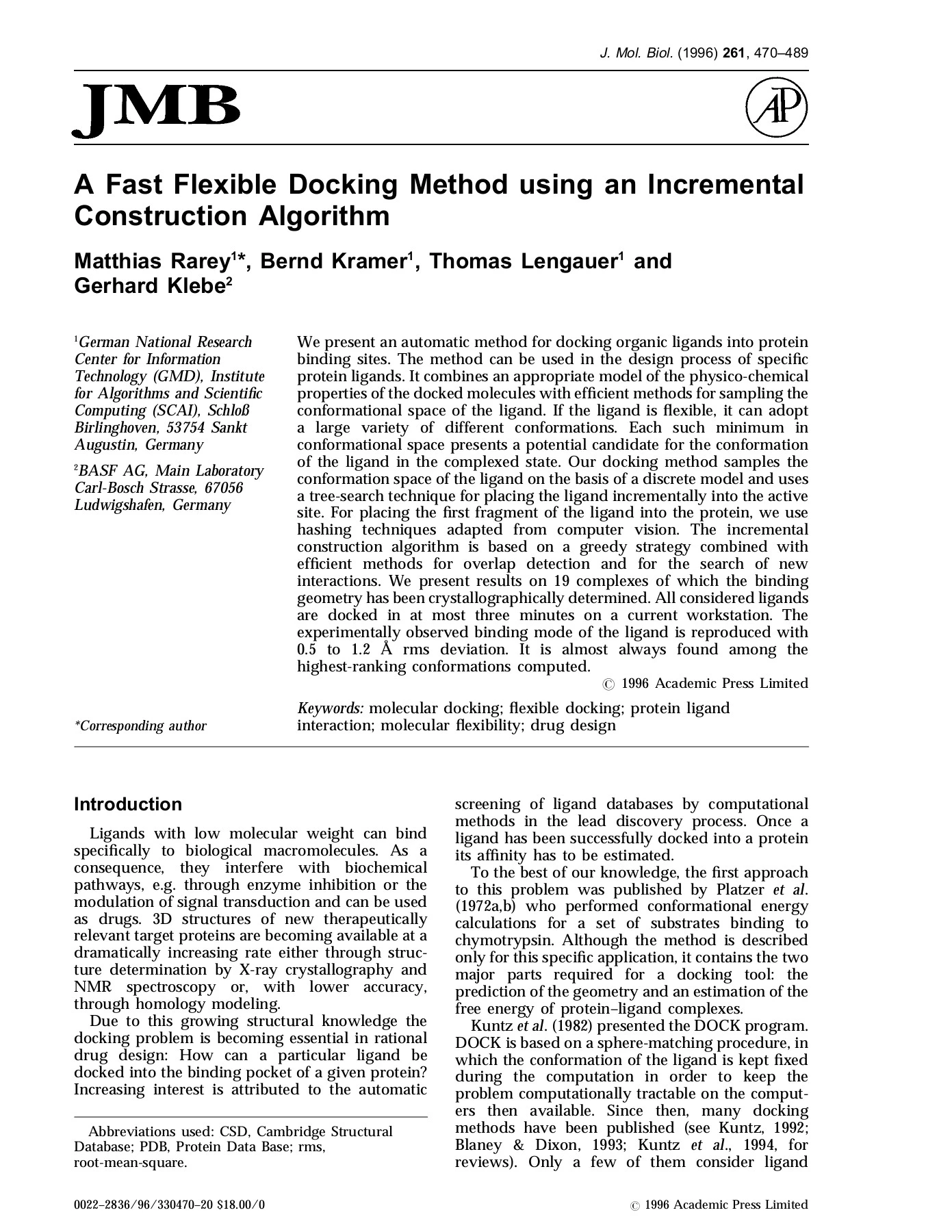 Paddocking Method A Fast Flexible Docking Method using an Incremental ...