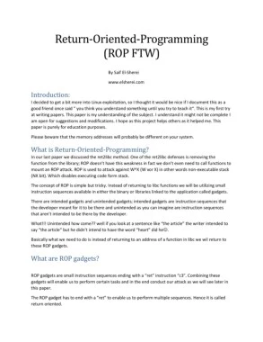 Return Oriented Programming (ROP FTW) - Intelligent Exploit