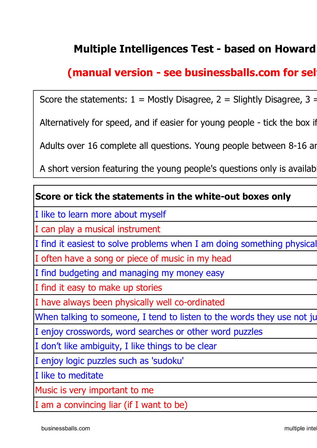 VAK Learning Styles Free Questionnaire SelfTest Businessballs