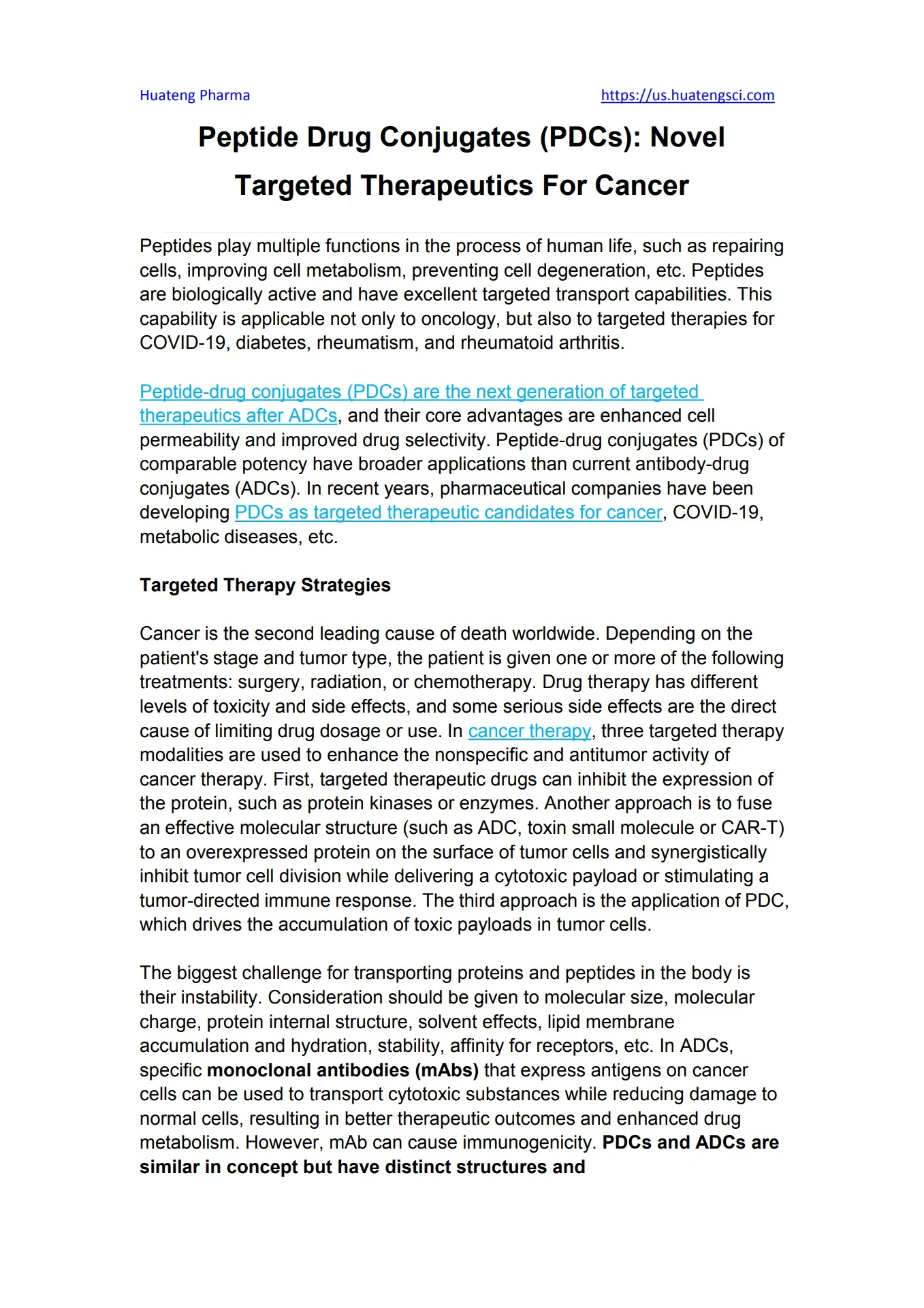 Peptide Drug Conjugates (PDCs) Novel Targeted Therapeutics For Cancer