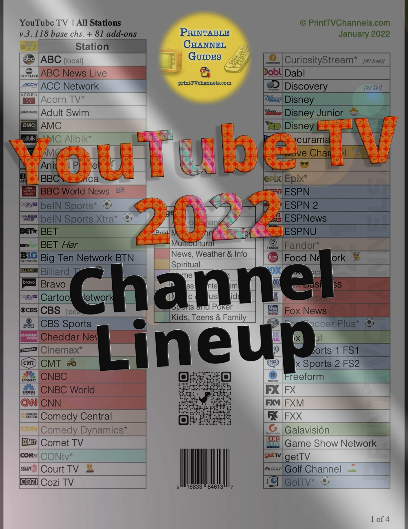 YouTube TV Channels Lineup | Printable PDF