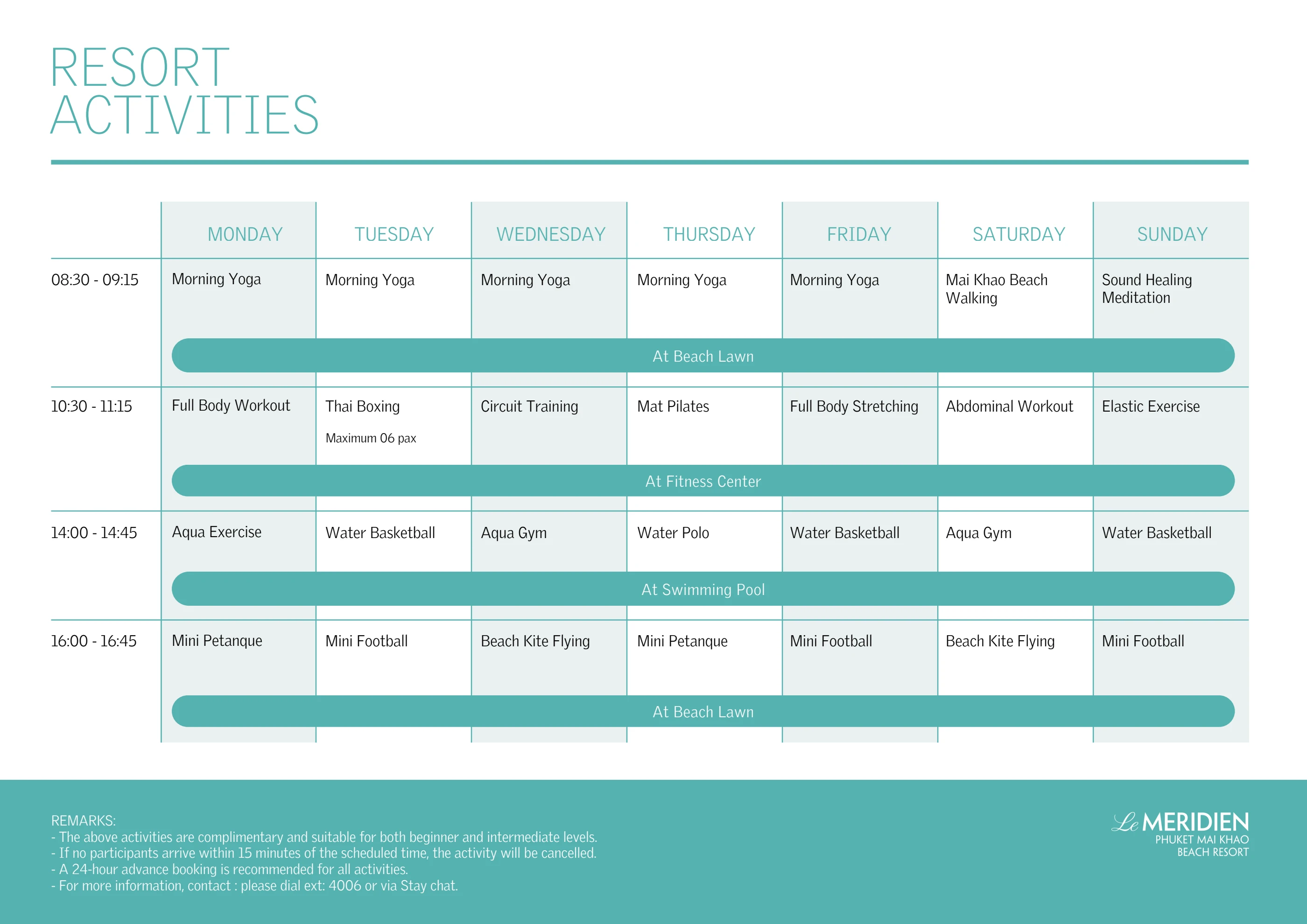 Guest Activity Program Resort Activities