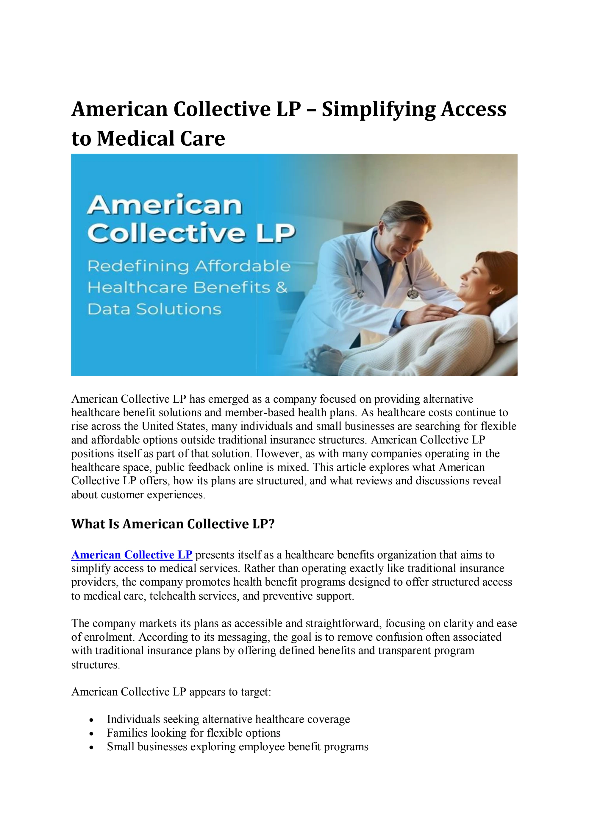Lp Health American Collective LP Health Plans for Individuals & Families