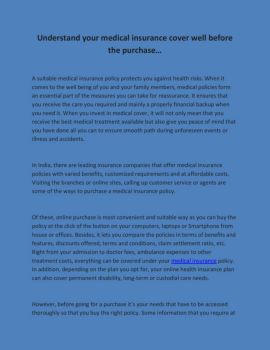All Well Insurance Example Understand your medical insurance cover well before the purchase…