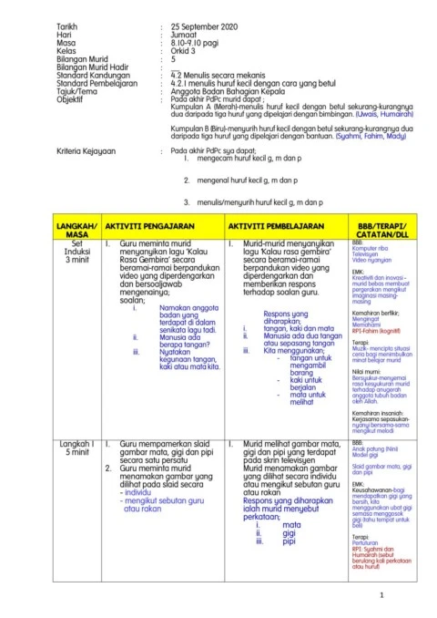 Contoh RPH Pencerapan PdPC