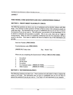 WHO MODEL CORE QUESTIONNAIRE SELF ADMINISTERED FORMAT ...