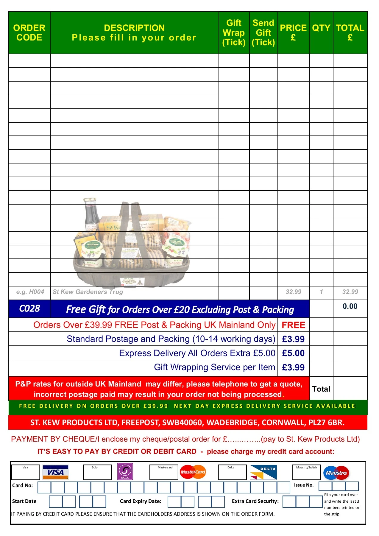 Direct Order Sample St Kew Direct Order Form