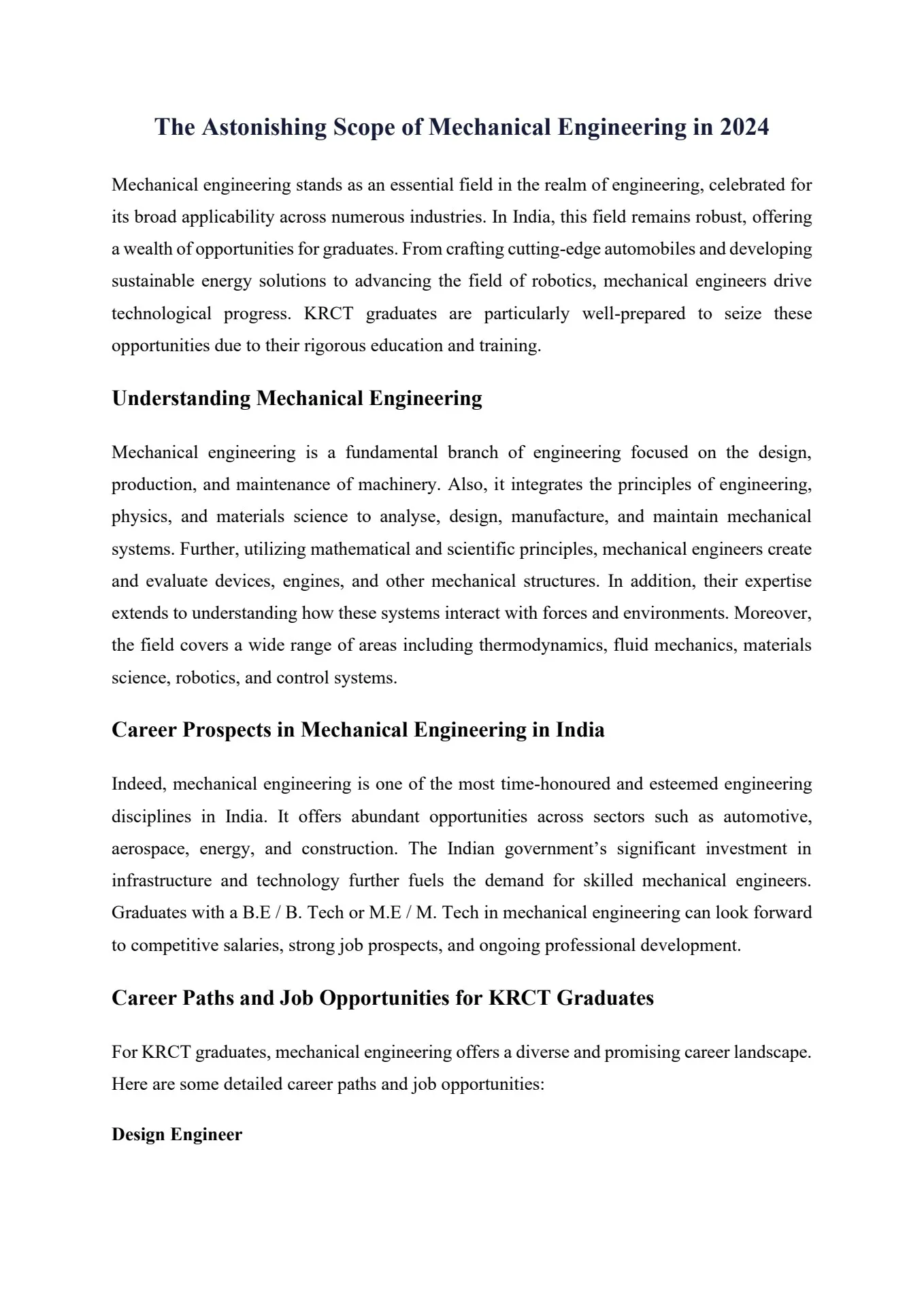 The Astonishing Scope of Mechanical Engineering in 2024