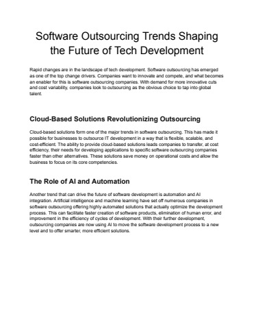 Software Outsourcing Trends Shaping the Future of Tech Development