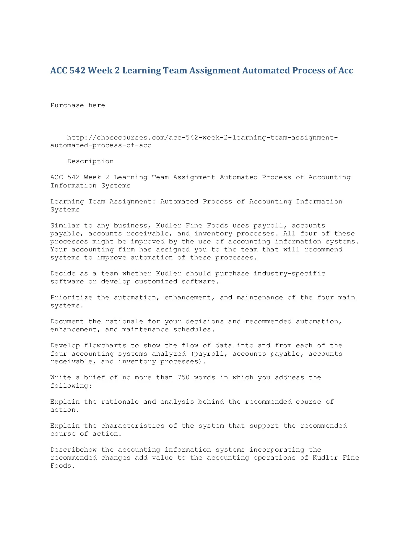 ACC 542 Week 2 Learning Team Assignment Automated Process of Acc