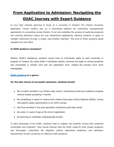 From Application to Admission - Navigating the OUAC Journey with Expert ...