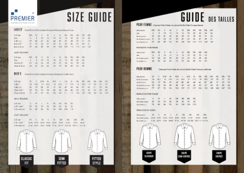 Premier Clothing Size guide