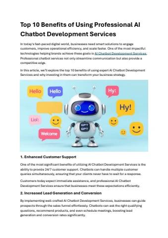 Top 10 Benefits of Using Professional AI Chatbot Development Services ...