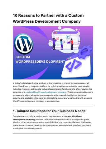 10 Reasons to Partner with a Custom WordPress Development Company