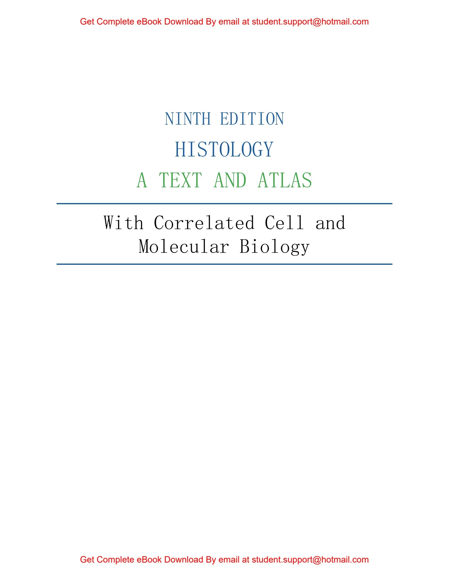 eBook Histology A Text and Atlas With Correlated Cell and