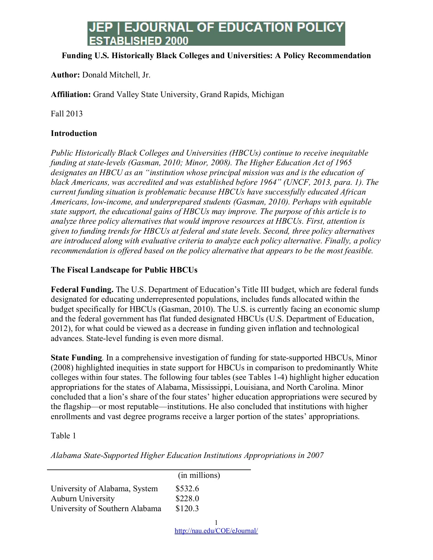 Funding U.S Historically Black Colleges and Universities ...