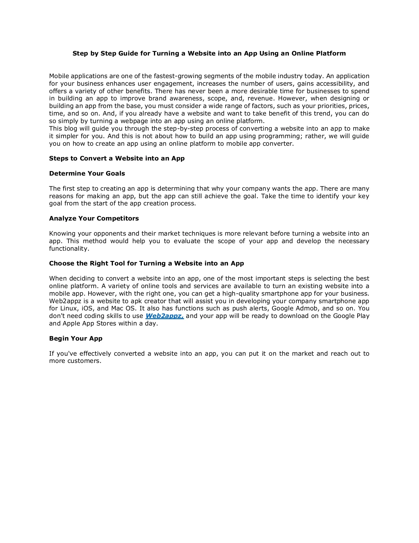 Step by Step Guide for Turning a Website into an App Using an Online ...