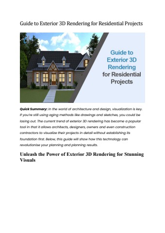 Guide to Exterior 3D Rendering for Residential Projects