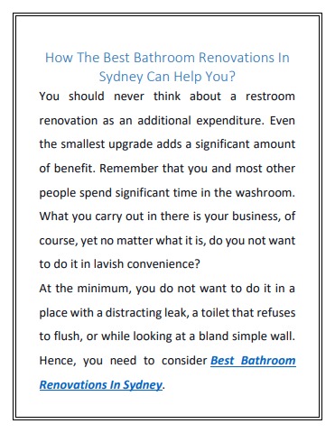 How The Best Bathroom Renovations In Sydney Can Help You? - cyrus0467 ...