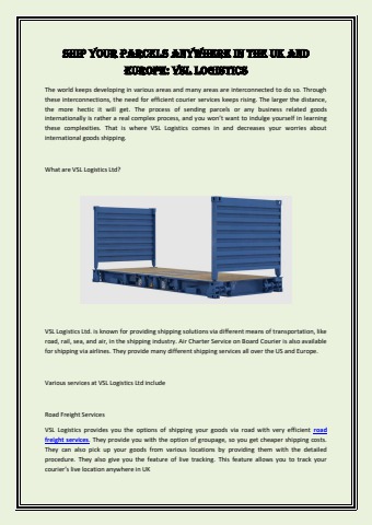 Ship your Parcels anywhere in the UK and Europe VSL Logistics