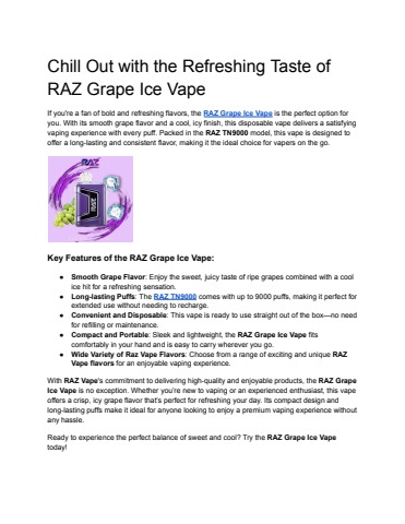 Chill Out with the Refreshing Taste of RAZ Grape Ice Vape