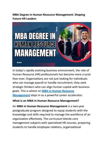 MBA Degree in Human Resource Management