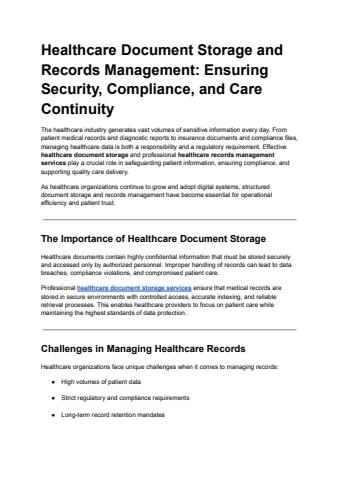 Document Storage Complaince Healthcare Document Storage and Records Management: Ensuring Security ...