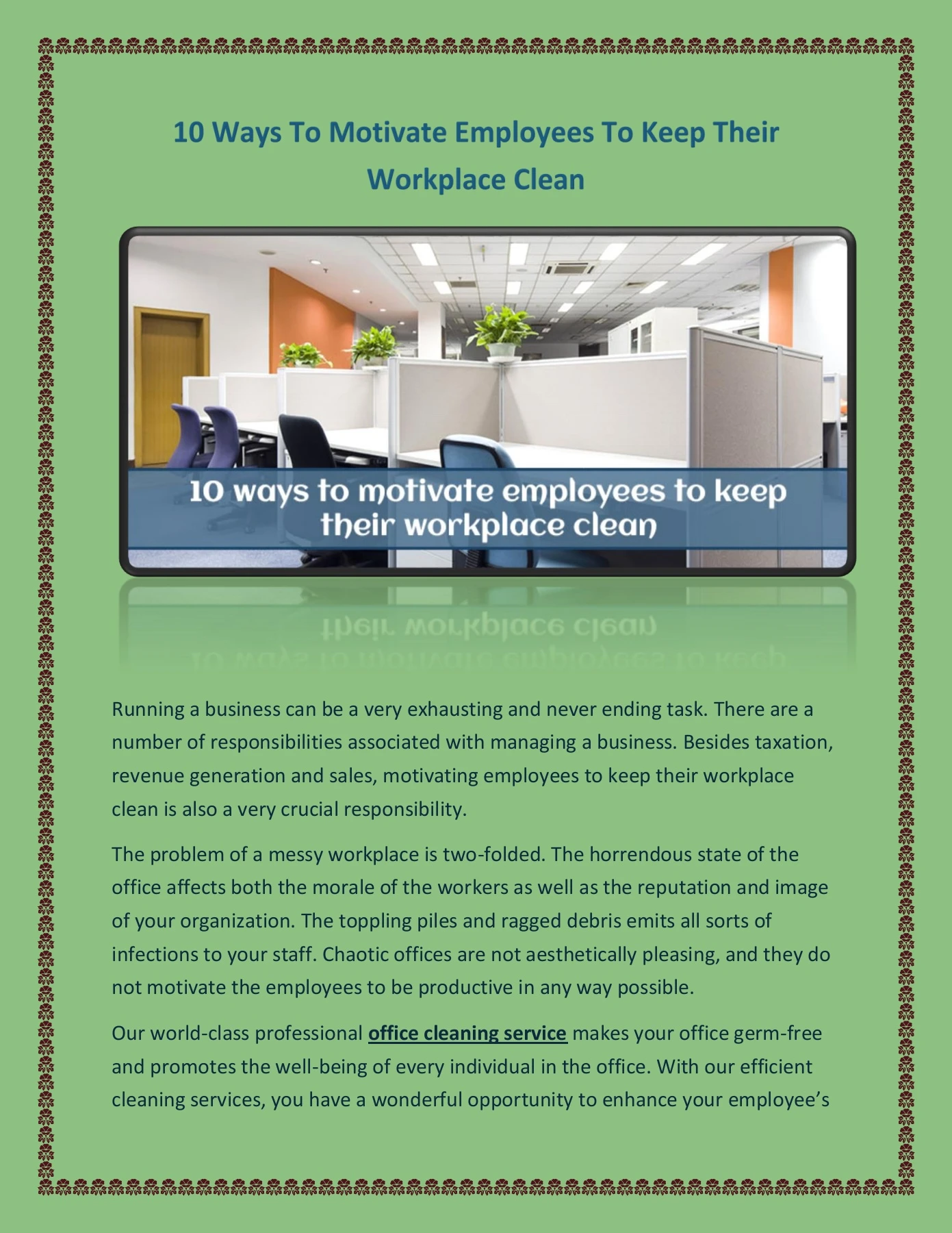 10 Ways To Motivate Employees To Keep Their Workplace Clean